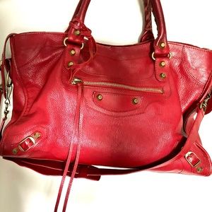Balenciaga Classic City Bag Red/Gold Stud Leather (Auth)